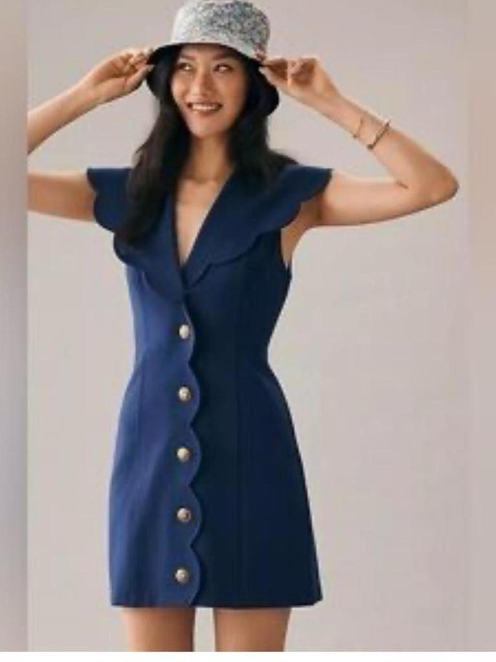 Adorable Anthropologie navy blue mini dress with big collar med